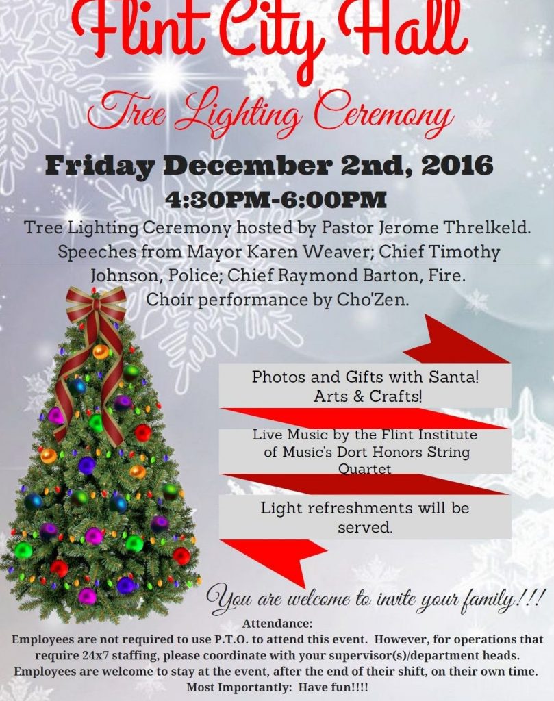 Flint’s 2016 Tree Lighting/Holiday Kick Off Event Set for Friday, December 2