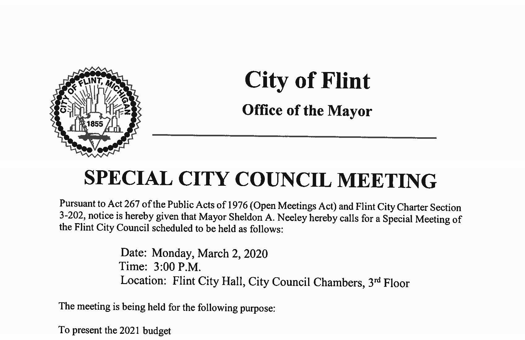 Special City Council Meeting Set To Present 2021 Budget City Of Flint Special City Council Meeting Set To Present 2021 Budget City Of Flint