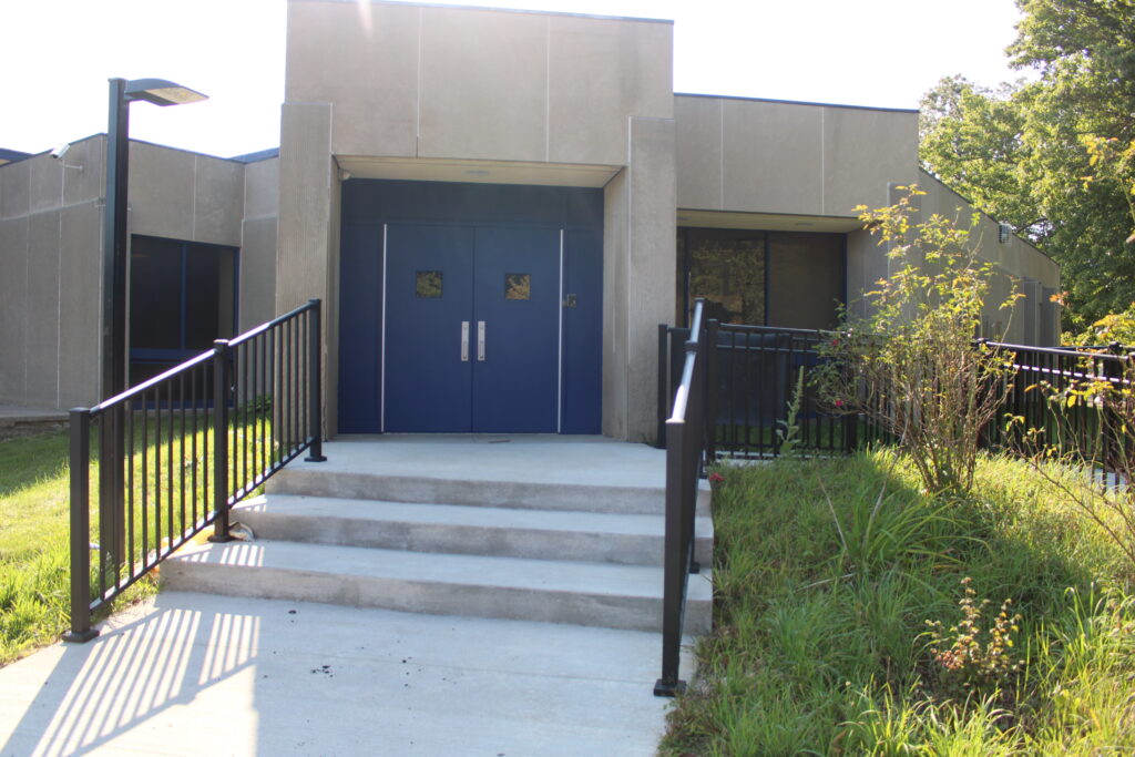 redone sidewalk leading to Haskell Center entrance