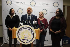 From left: Council President Candice Mushatt, Mayor Sheldon Neeley, Councilwoman Judy Priestley, and Councilwoman Lashawn Johnson