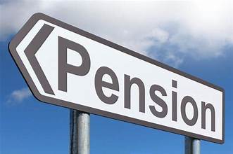 A generic graphic of a road sign reading 'PENSION' against a blue sky with clouds.