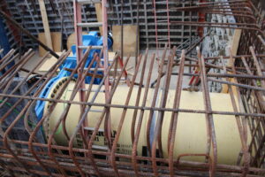 Overhead view of the inside of the new access vault for the refurbished 72 inch sewer main and the accompanying pumps.