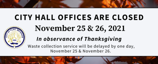 City Hall offices to close in observance of Thanksgiving, November 25 and 26; waste collection to be delayed one day