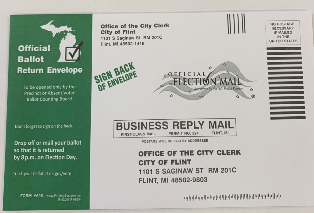 Envelopes For Receiving And Mailing Absentee Ballots Are Pictured Below City Of Flint