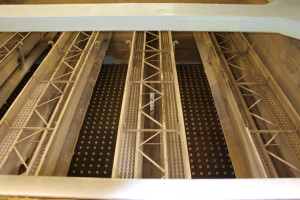 One of the plant's twelve filters, emptied and awaiting the new sand and granulated activated carbon media.