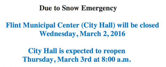 Flint City Hall Closed Due to Snow Emergency