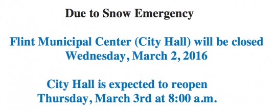 Flint City Hall Closed Due to Snow Emergency