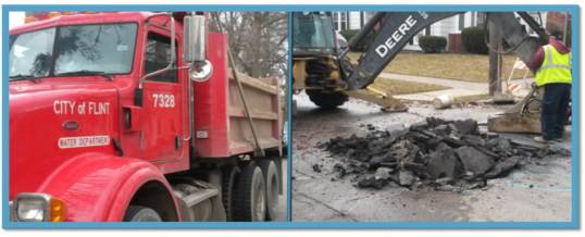 City of Flint Utility Crews Work to Contain Large Water Main Break